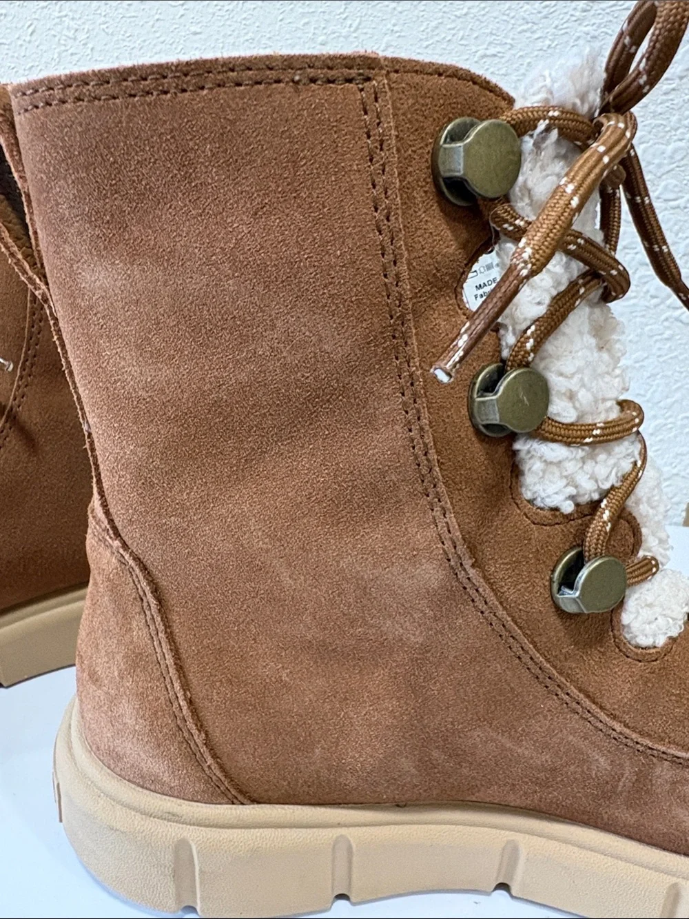 Sorel Explorer III Joan Cozy Shearling-Lace Winter Boots in Brown